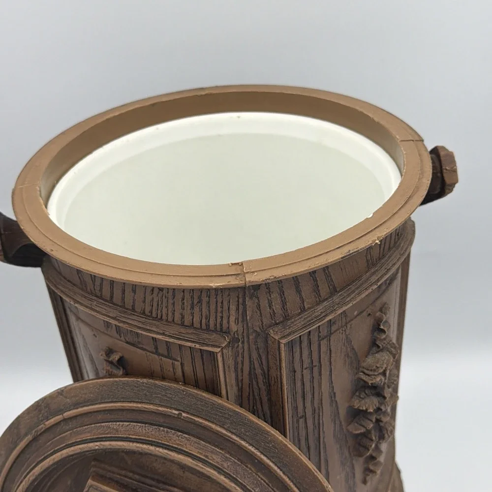 VTG Insulated Ice Bucket Faux Wood Flower Pattern Wine Champagne Bottle Cool Lid
